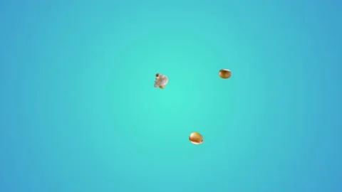 Multiple popcorn jumping and poping one by one in the air with blue gradient Stock Footage 153244186