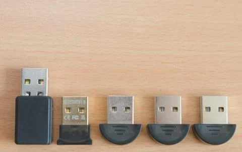 Multiple portable wi-fi and bluetoooth adapters for wireless internet signal Stock Photos