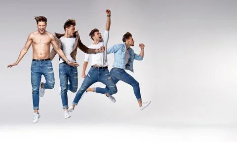 Multiple portrait of a jumping smart guy Stock Photos