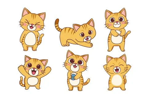 Multiple pose different activity of cat. Animals cartoon. Stock Illustration