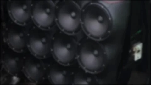 Multiple powerful automotive audio speakers custom installed on car interior Video stock 323908749