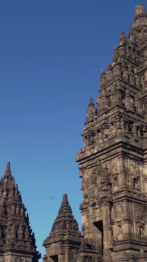 Multiple Prambanan Temple towers display soaring spires and intricate stone.. Stock Footage 341547984