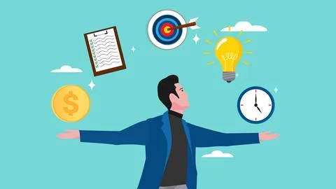 Multiple project management concept illustration, juggle multiple project c.. 库存插图