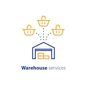 Multiple purchase in one warehouse, shipping option services, basket icon Illustrazione stock