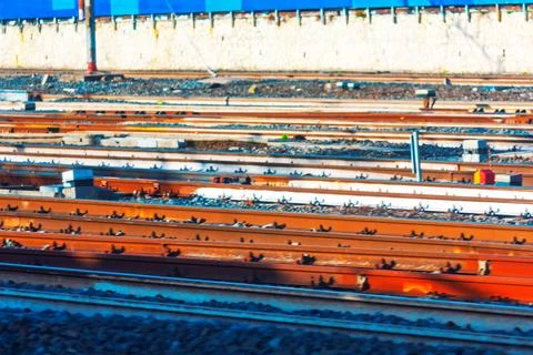 Multiple railway tracks run parallel Stock Photos