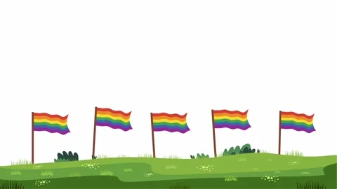 Multiple Rainbow Pride Flags Standing on Green Grass Field 스톡 동영상 330100409