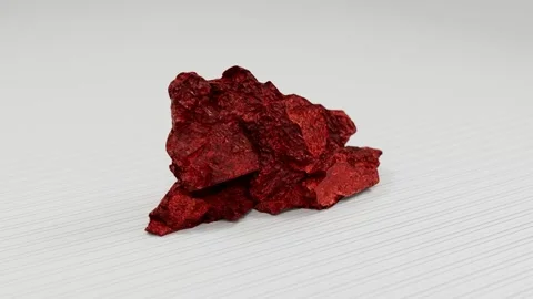 Multiple Red Cinnabar Mineral Chunks Arranged On Surface Stock Footage 331321962