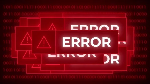 Multiple Red Error Messages Appearing on Screen against Binary Running Digits Stock Footage 297942262