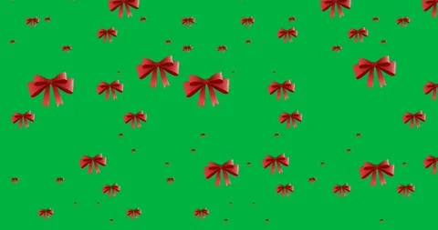 Multiple red ribbon bow tie icons falling in seamless pattern against black Stock Footage 318815764