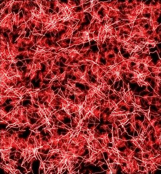 Multiple red thunderbolts. Texture of lightning discharges on a black backgro Stock Photos