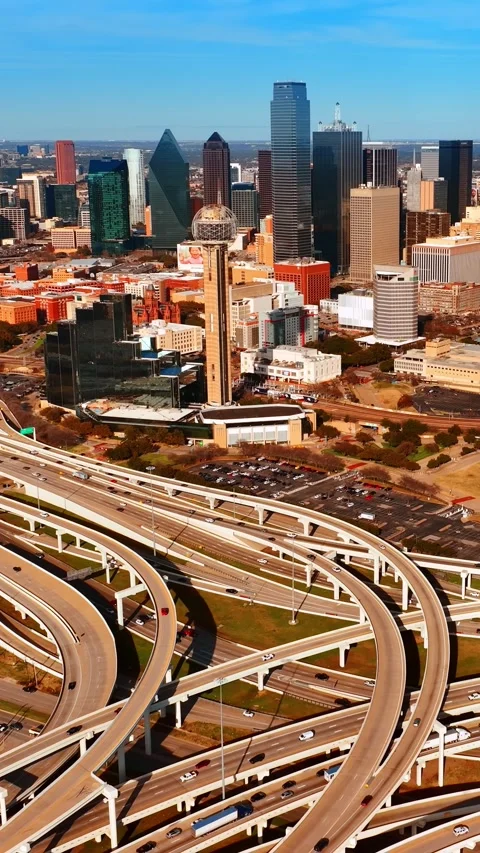 Multiple road intertwining in the scenery of Dallas, Texas, United States. Sunny Stock Footage 333472485