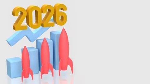 Multiple Rocket Launch Business Growth Concept 2026 3d render. イラスト素材