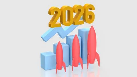 Multiple Rocket Launch Business Growth Concept 2026 3d render. イラスト素材