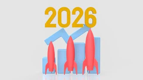 Multiple Rocket Launch Business Growth Concept 2026 3d render. Illustrazione stock