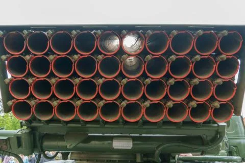 Multiple rocket launcher system. Multiple rocket launcher "GRAD". Soviet and  Stock Photos