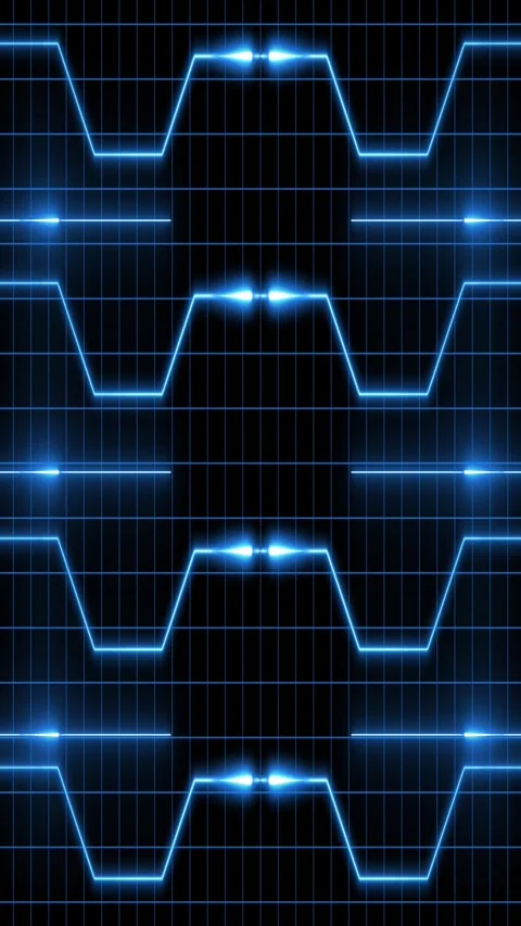 Multiple rows of blue neon circuit lines on dark grid. Blue background with.. 動画素材 345718990