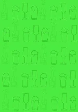 Multiple rows of drink glasses pattern on green background Stock Illustration