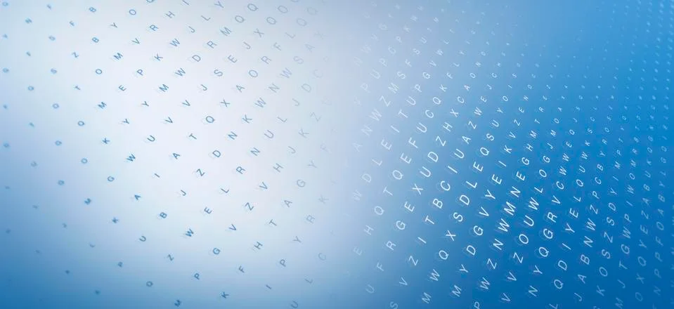 Multiple rows of random letters on a blue surface 스톡 일러스트