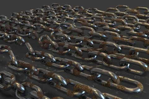 Multiple rusty metal chains 3D rendering Stock Illustration