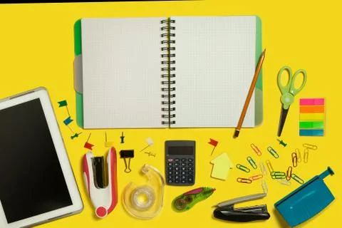 Multiple school and office gadgets Stock Photos