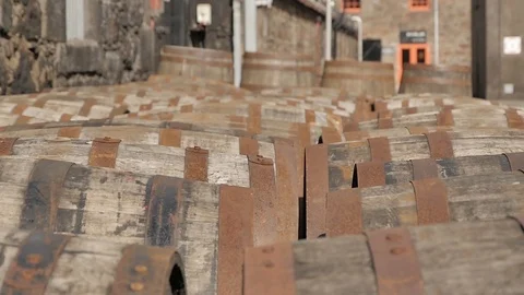 Multiple Scottish Distillery Whiskey Barrels Stock Footage 97615897
