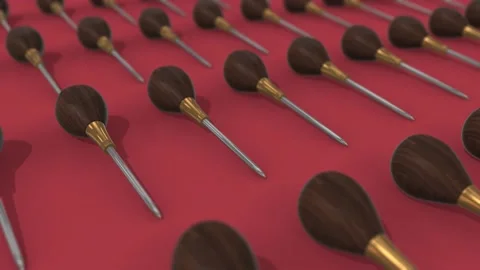 Multiple Scratch Awls with wooden handle in a row 4k Stock Footage 148488902
