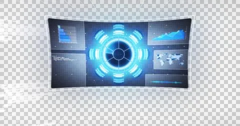 Multiple screens with digital interface and data processing against black 스톡 일러스트