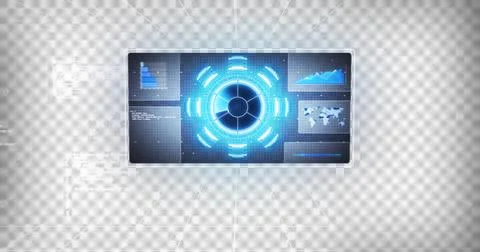 Multiple screens with digital interface and data processing against black イラスト素材