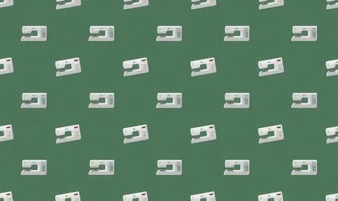 Multiple sewing machines on green background pattern Stock Illustration