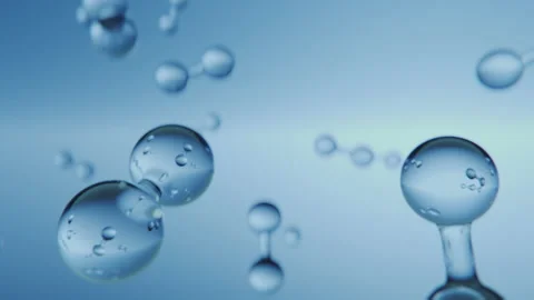 Multiple shiny hydrogen or oxygen gas particles floating slowly in the air Stock Footage 220603073