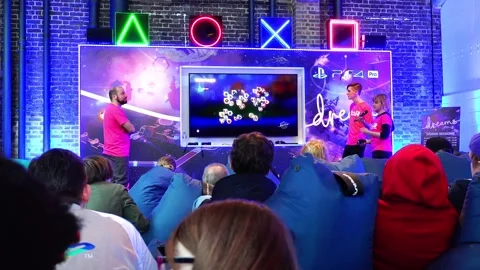 Multiple Shots Of Sony Playstation Event At EGX Rezzed Stock Footage 270163982
