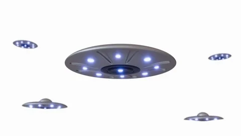 Multiple Silver UFOs Hovering White Background Stock Footage 341299846