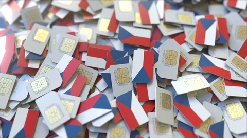 Multiple SIM cards with flag of the Czech Republic. National mobile Stock Footage 111587316