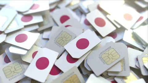 Multiple SIM cards with flag of Japan. Japanese mobile telecommunications Stock Illustration