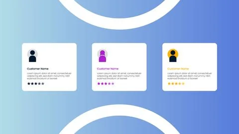 Multiple small customer review cards with profile icons and star ratings Stock-Illustration