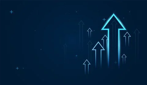 Multiple smaller arrows rise together, portraying unity, teamwork, and cons.. Stock Illustration