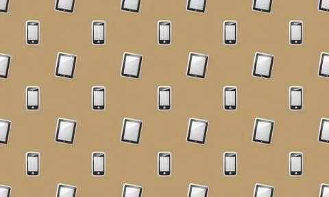 Multiple smartphones scattered on a brown background Stock Illustration