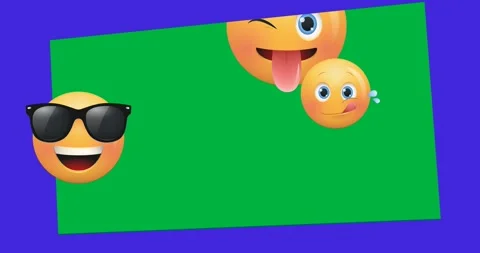Multiple smiley face emojis falling against blue frame on transparent background Stock Footage 318338446