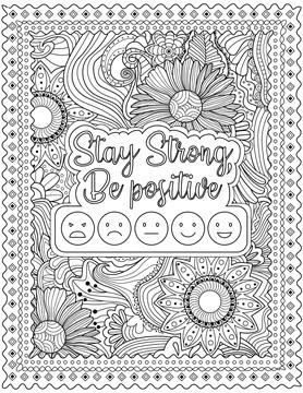 Multiple Smiley Faces With Different Expression Surrounded By Flowery Background Stock Illustration