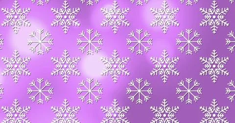 Multiple snowflakes icons in seamless pattern against spots of light on purple Stock Illustration