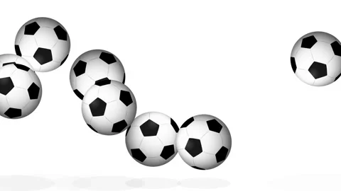 Multiple Soccer Balls Bouncing and Rolling on a Clean White Background Stock Footage 339044064