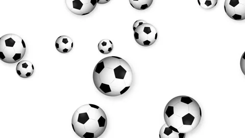 Multiple Soccer Balls Falling Downward Against a Plain White Background Stock Footage 342237650