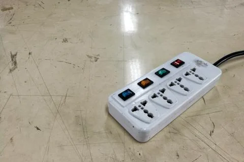 Multiple socket plug. old movable electric plug with separate switch for each Stock Photos