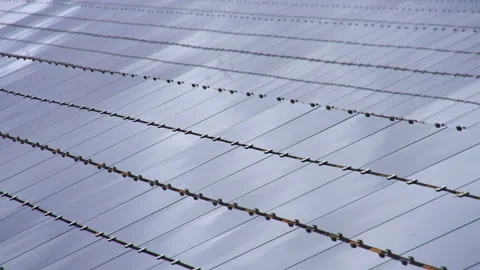 Multiple solar panels with cloud reflection in a solar farm Stock Footage 150990785