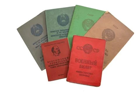 Multiple Soviet Union official documents of different function Stock Photos