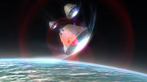 Multiple space capsules descending, module, science, space, technology Stock Footage 52705202