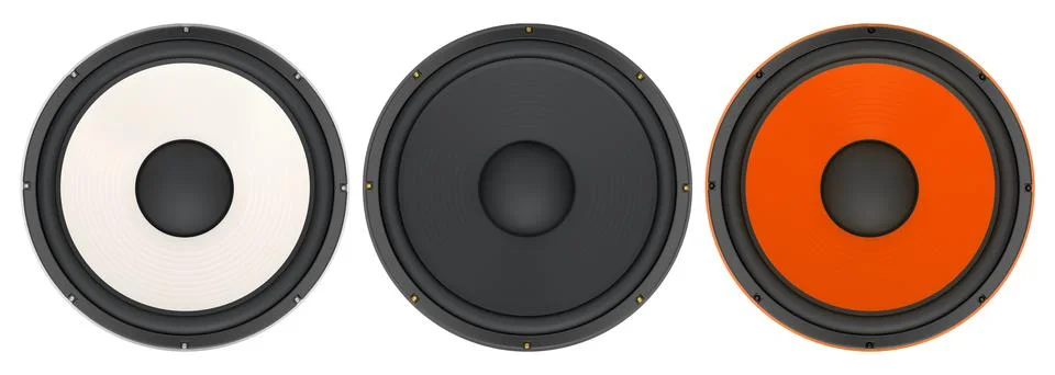 Multiple speaker cones, isolated on white background. Concept of audio and .. Stock Illustration