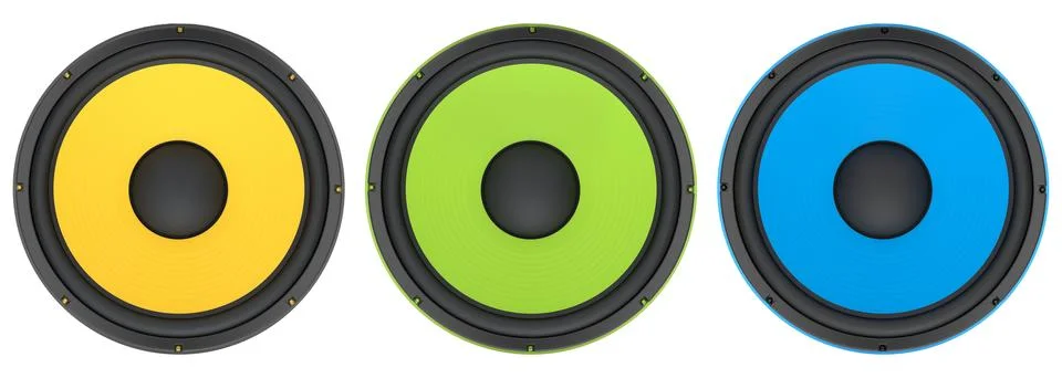 Multiple speaker cones, isolated on white background. Concept of audio and .. Stock Illustration