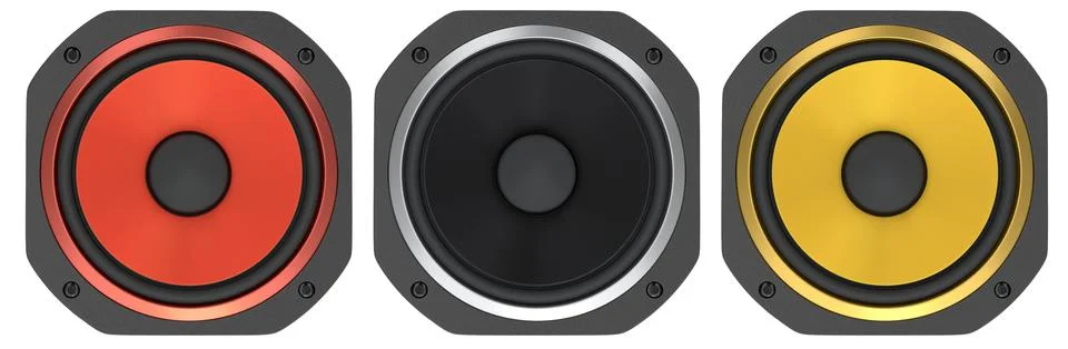 Multiple speaker cones, isolated on white background. Concept of audio and .. Stock Illustration