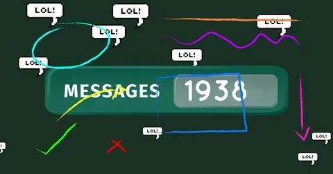 Multiple speech with lol text and abstract colorful shapes against increasing Stock Photos